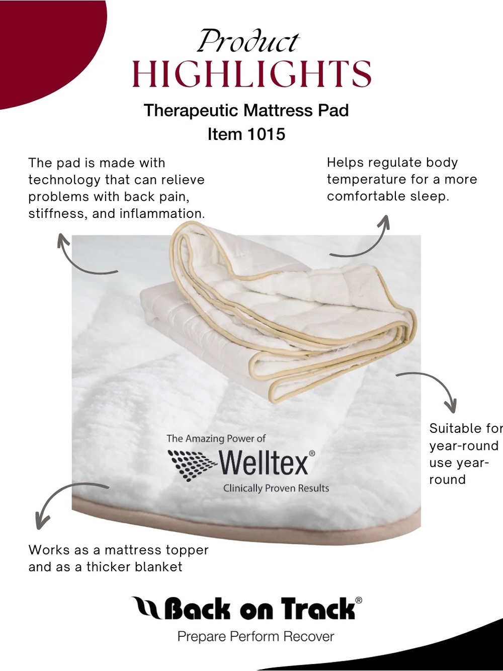 Back on Track Therapeutic Mattress Pad - Full/Double